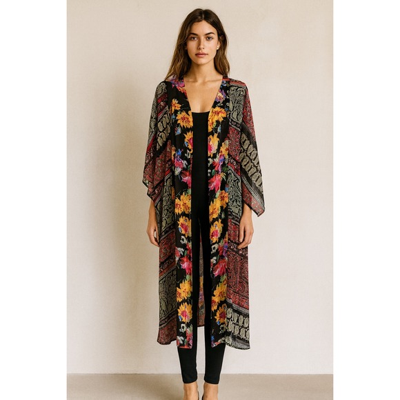 Umgee Other - Umgee Kimono Duster Floral Boho Jacket S/M Mixed Paisley Patchwork Boho Festival